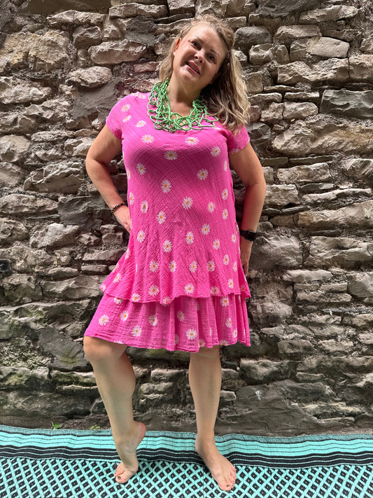 Stunning Cotton Garden Dress In Pink Fits Size 8-18