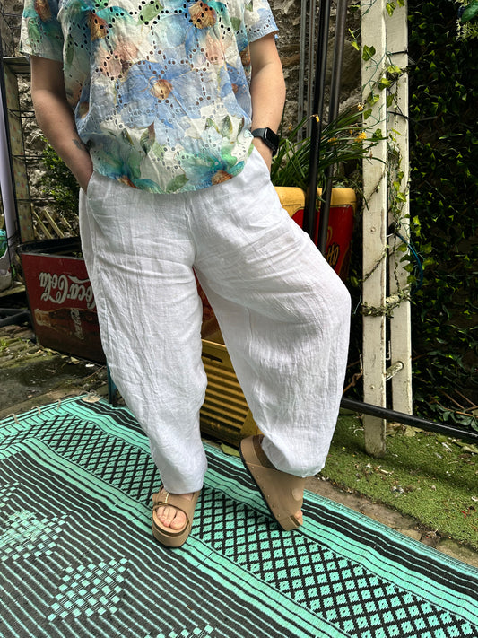 Pure Linen White Kuiza Trousers Size 8-20
