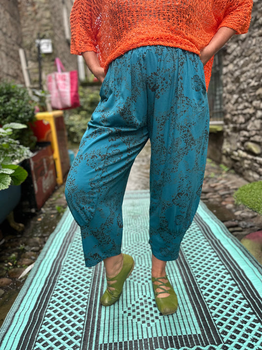Short Length Teal and Brown Print Azu Trousers Fits Size 8-22 (Copy)