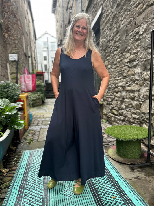 Stunning Elegant Fit Relax Navy Obbe Jumpsuit, One Piece Fits Size 10-18