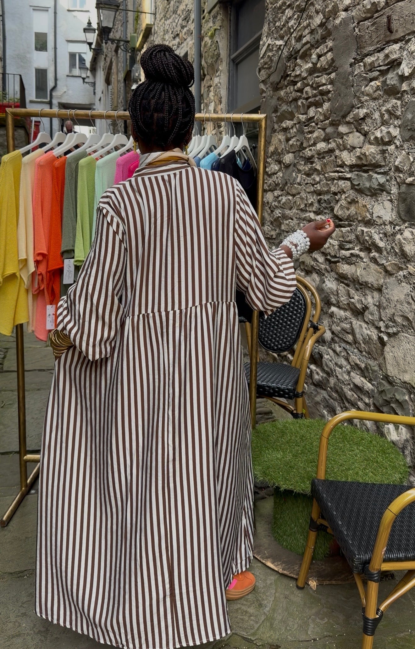 Absolutely Stunning French Striped Maxi Dress in Brown and White Fits Size 10-20