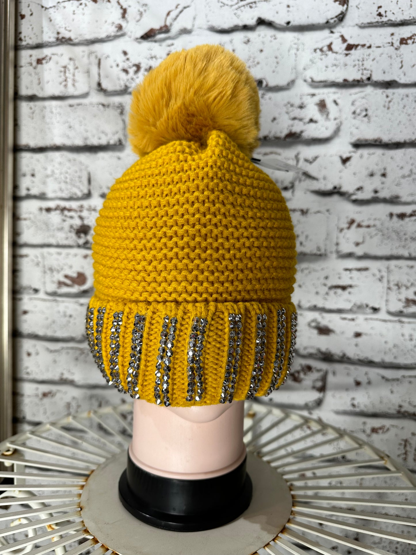 Soft Fleece Lined Bobble Hat/Beanie Sparkly Mustard