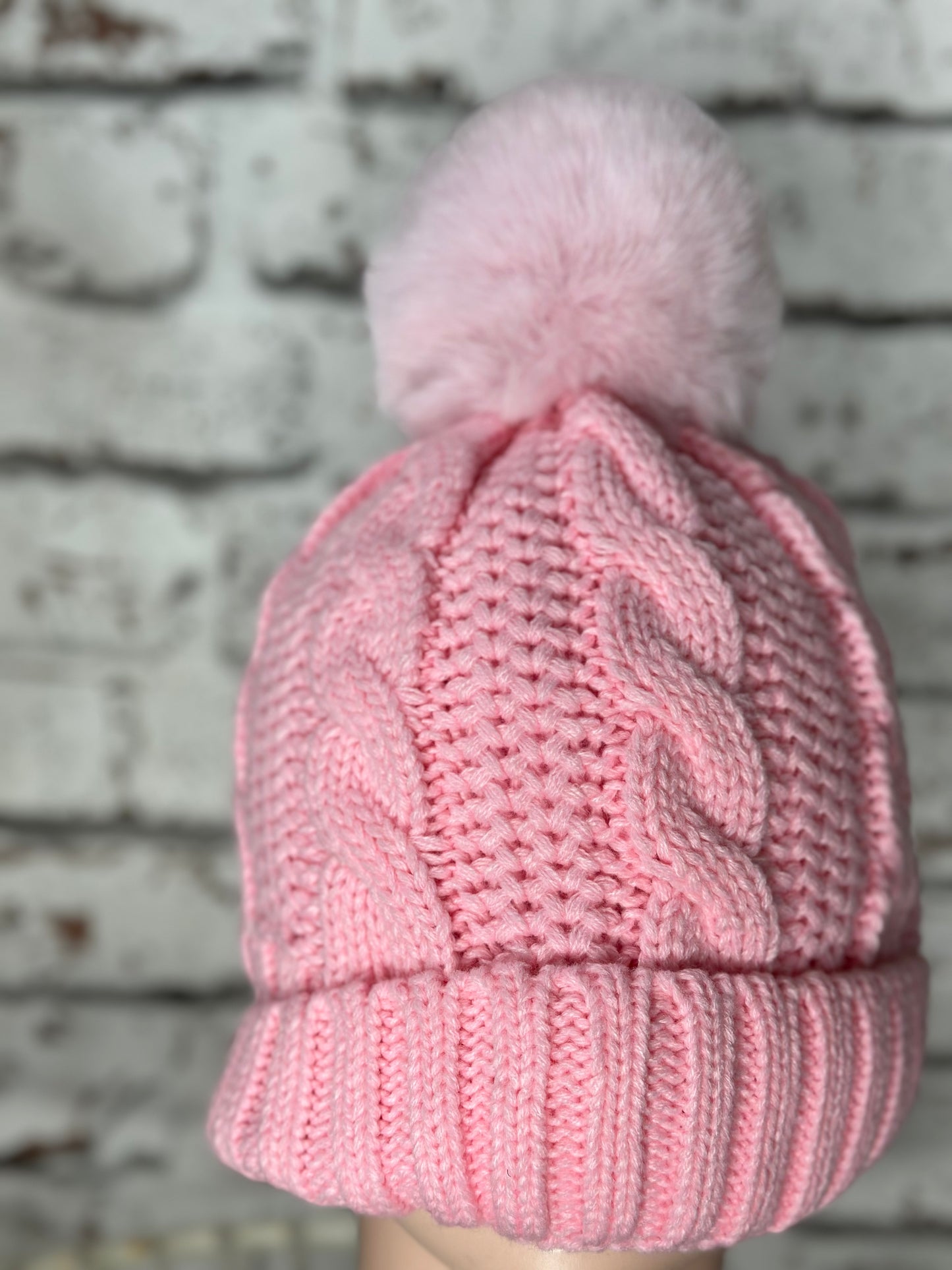 Soft Fleece Lined Bobble Hat/Beanie In Pink