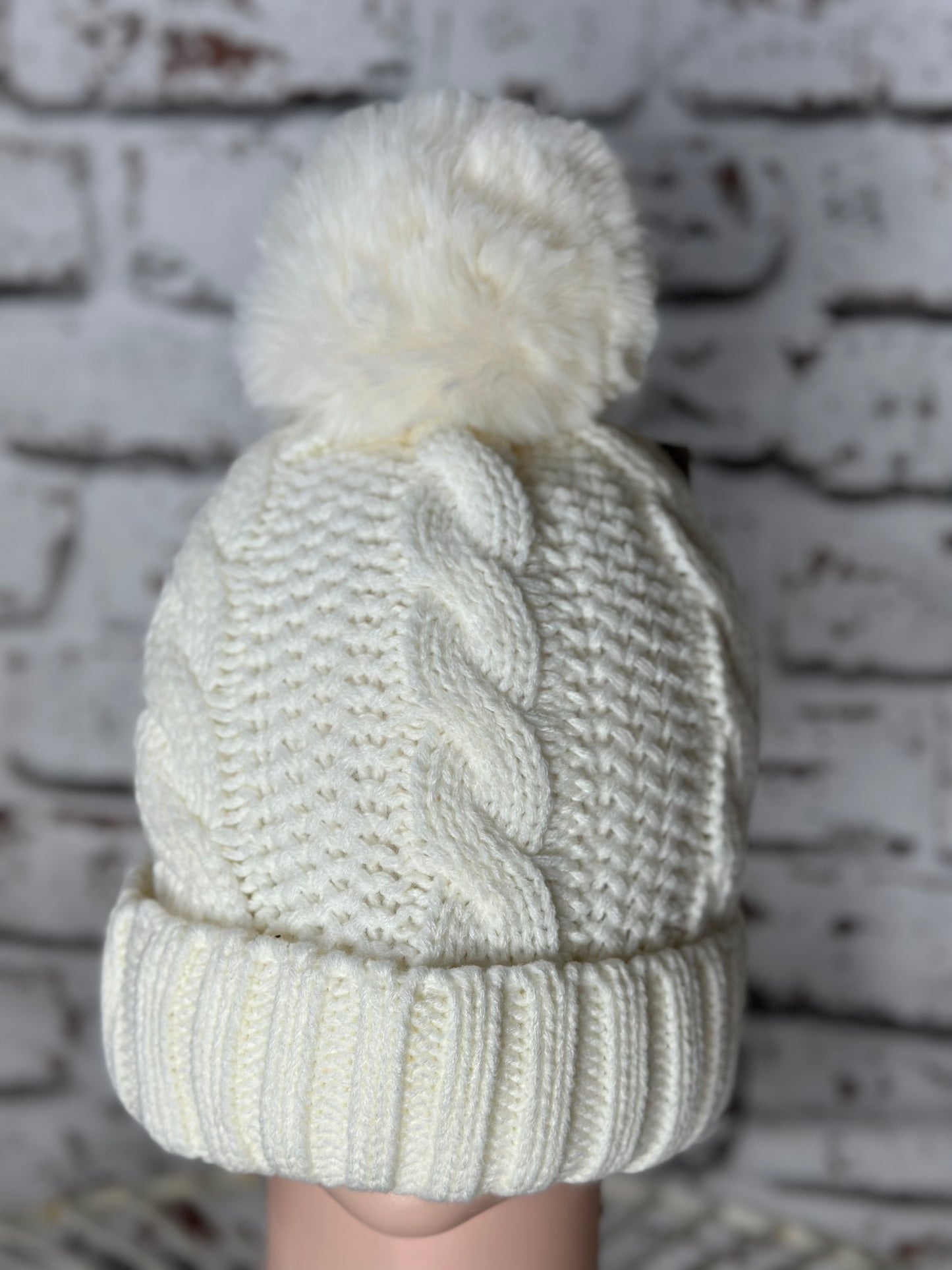 Soft Fleece Lined Bobble Hat/Beanie In White