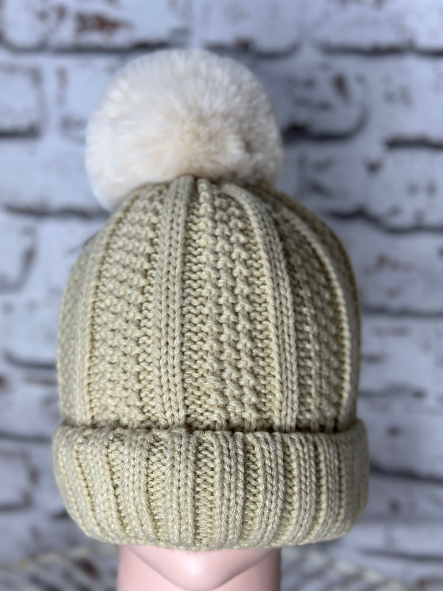 Soft Fleece Lined Bobble Hat/Beanie In Stone