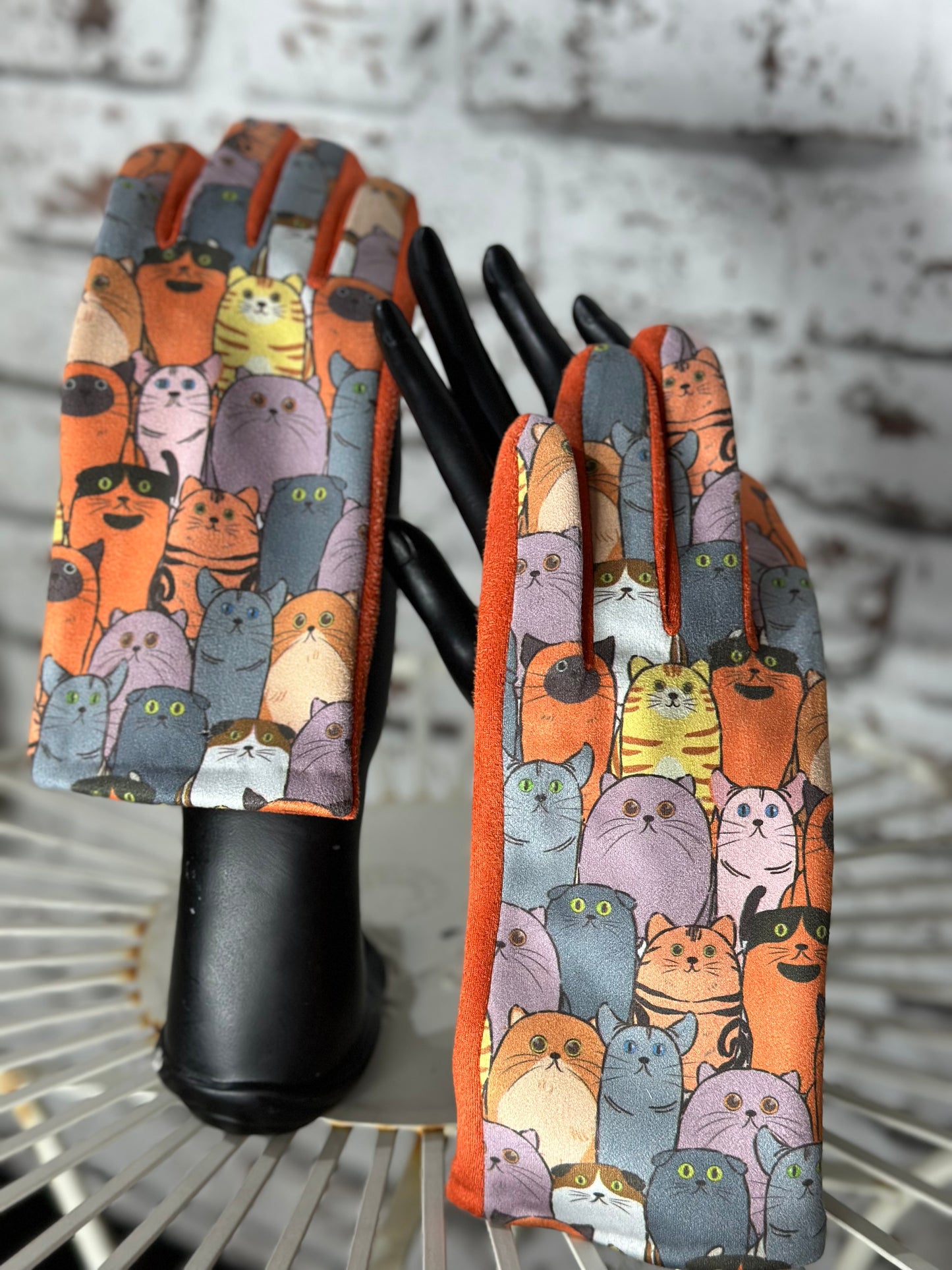 Orange Mix Cat Gloves with Touchscreen