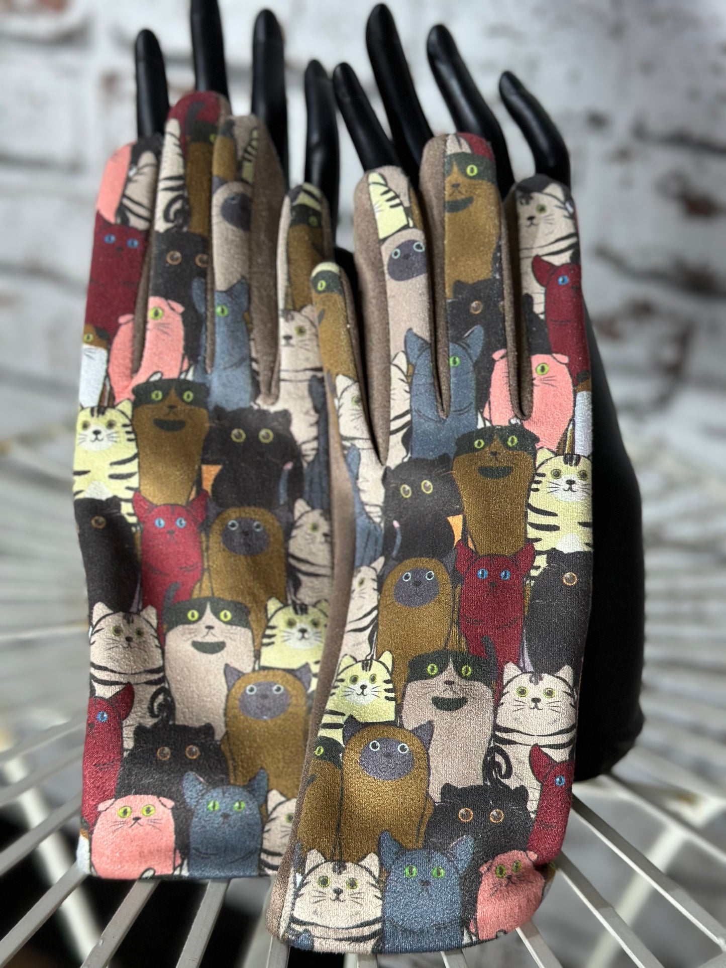 Brown Mix Cat Gloves with Touchscreen