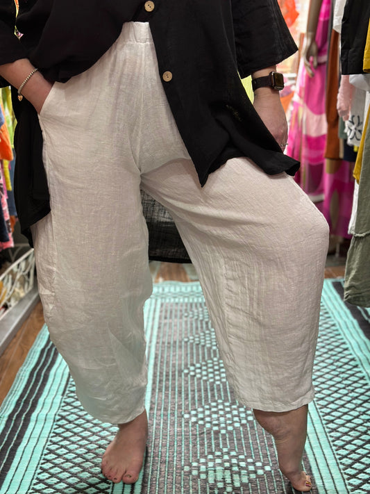 St Barts White Pure Linen Trousers Size 8-18