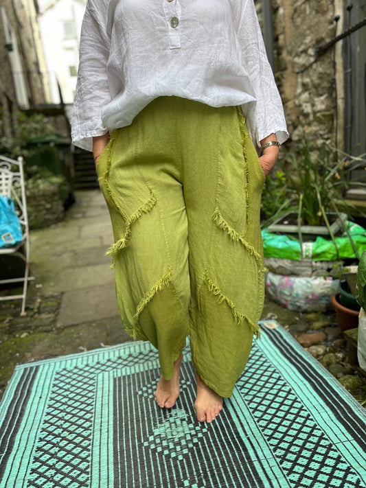 Loba Pure Linen Trousers With Tapered Cuffs Fits Size 8-14