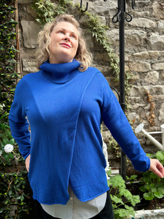 Awa Roll-Neck Sweater Jumper in Cobalt Blue Size 10-18