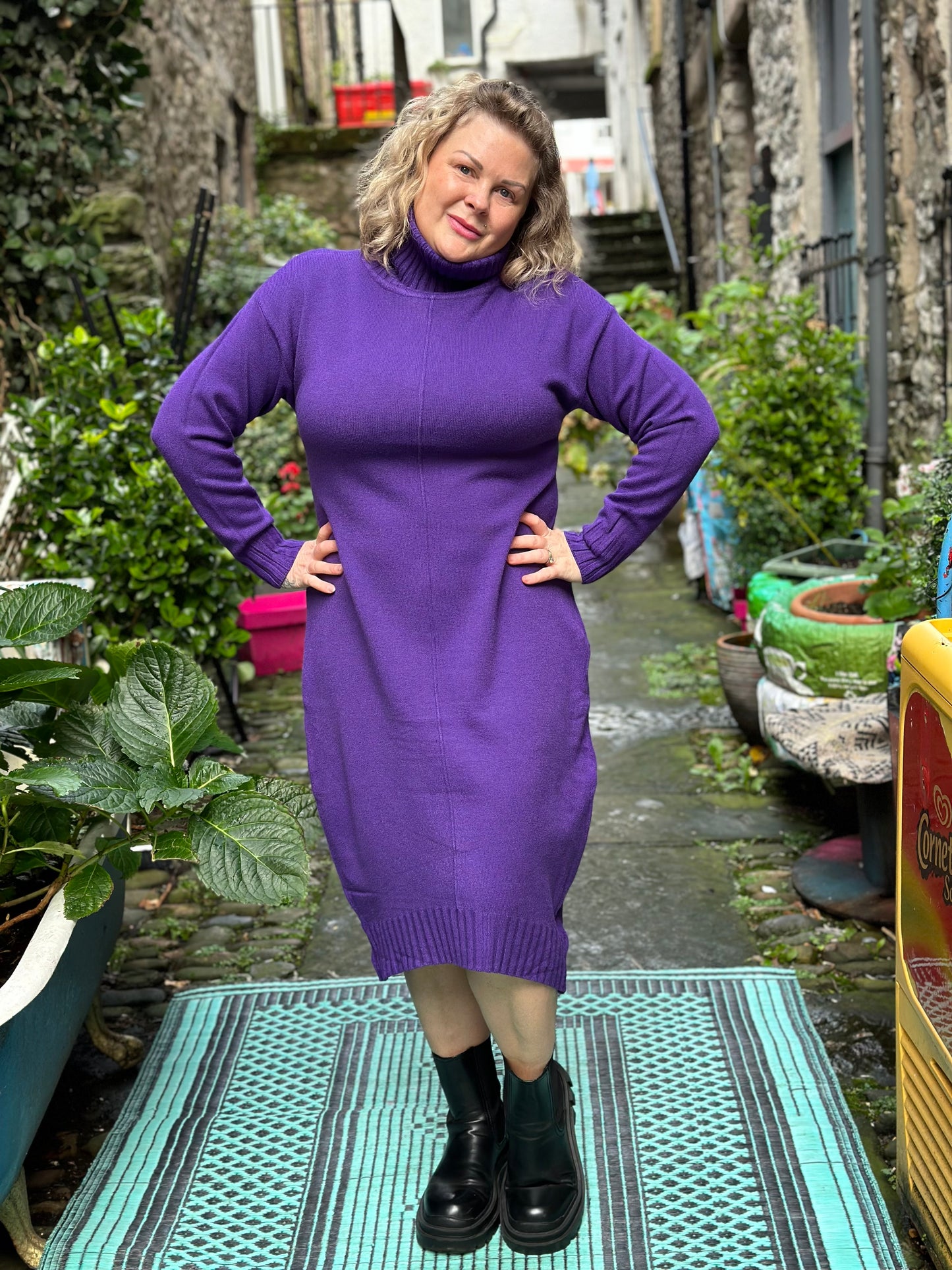 Stunning Purple Zola Knitted Roll Neck Jumper-Dress Size 10-20