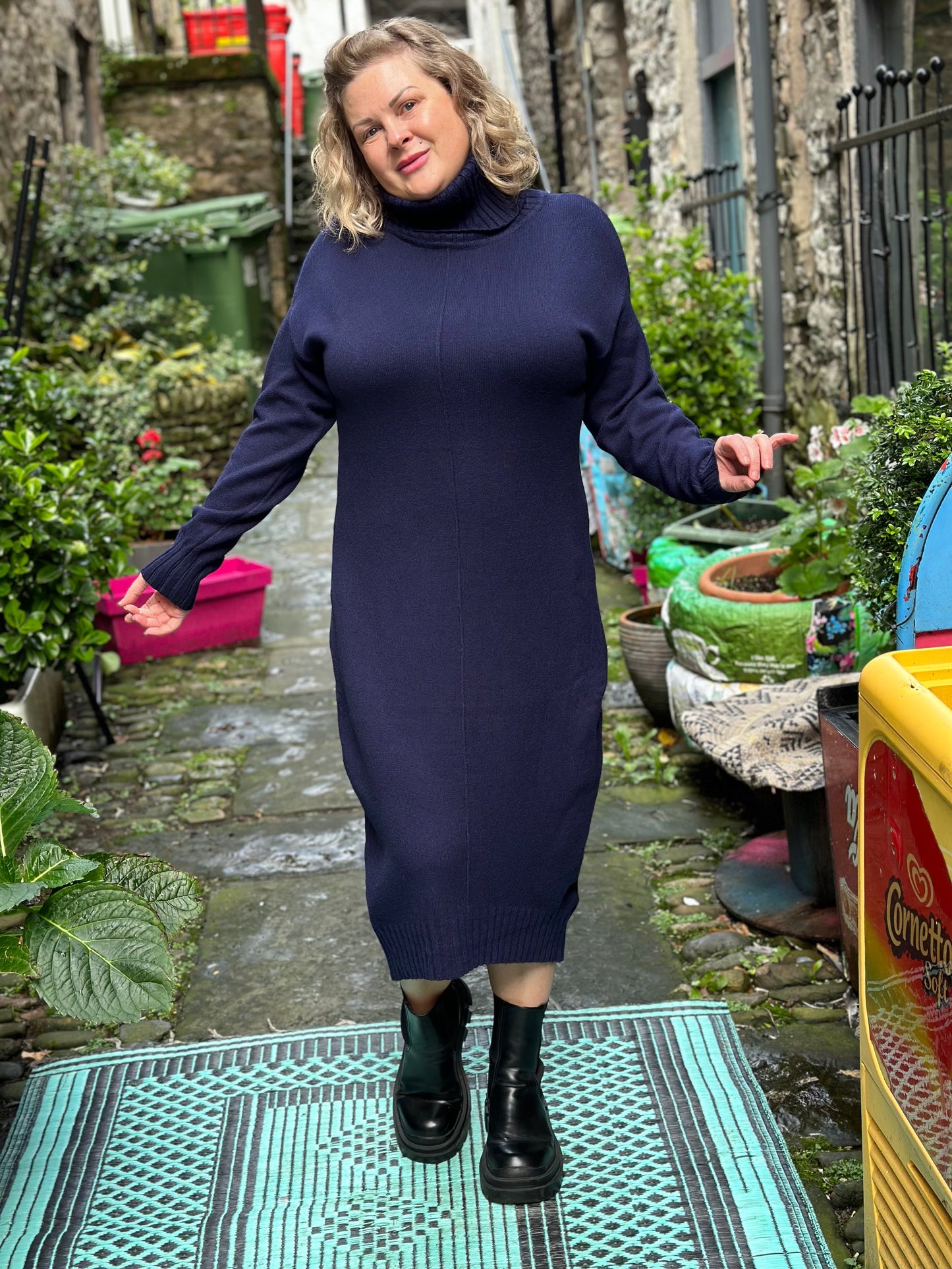 Stunning Navy Zola Knitted Roll Neck Jumper-Dress Size 10-20