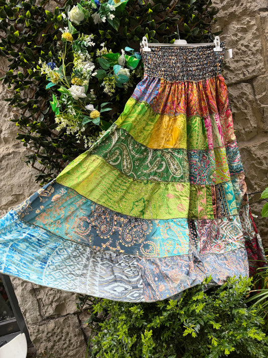 Stunning Patchwork Silk Blend Hannah Skirt one Size Fits 8-18