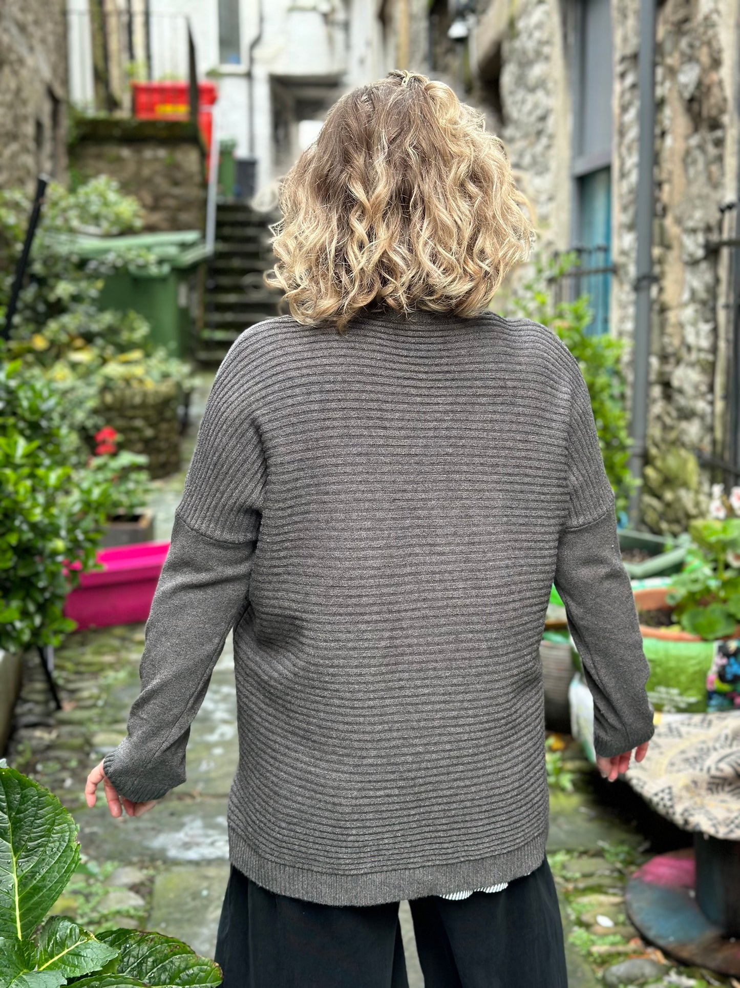 Made in Italy Ribbed Knit Ruby Jumper in Grey Size 10-18