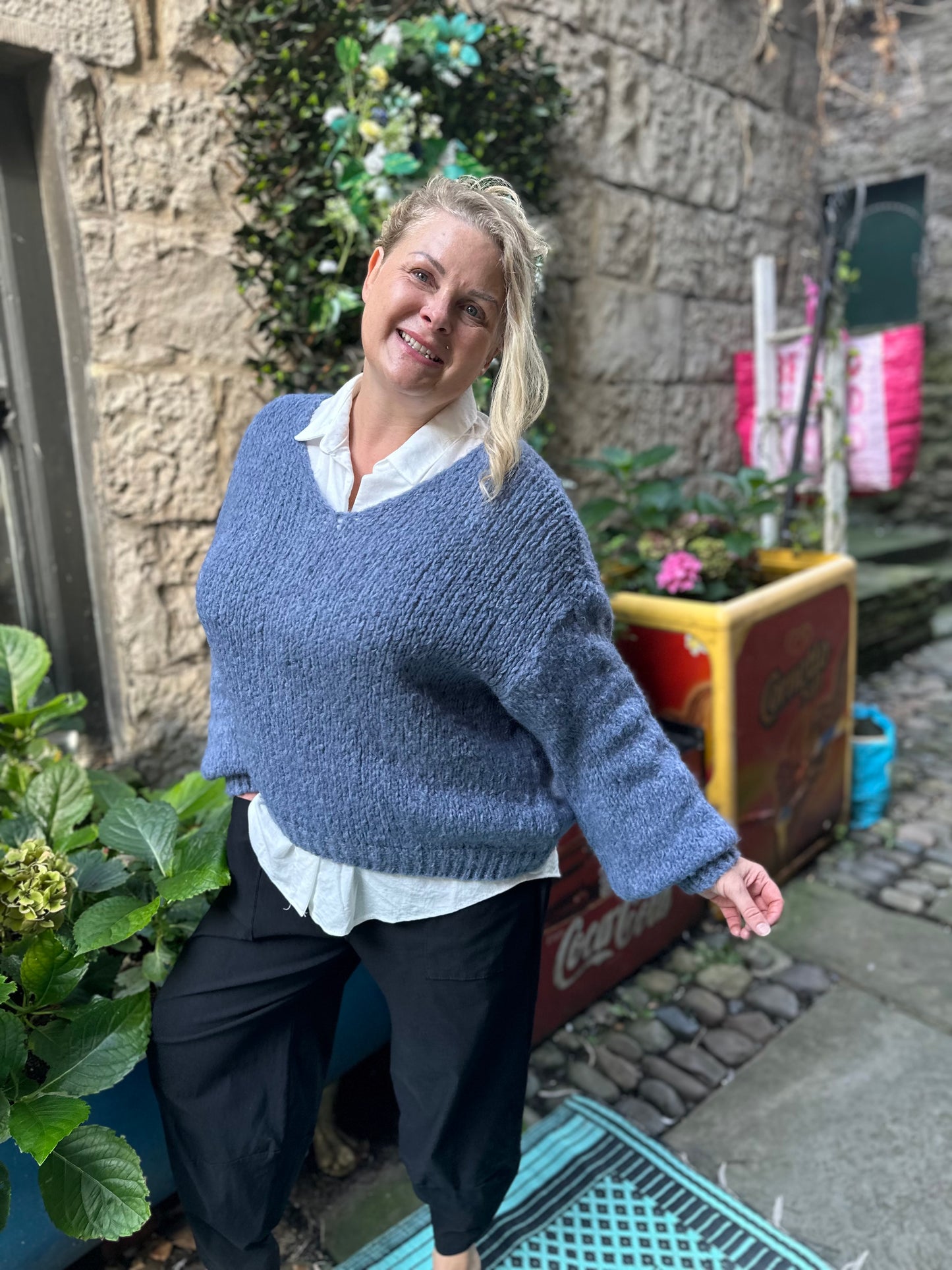 Soft knit Koubina Jumper In Denim Blue Fits Size 10-18