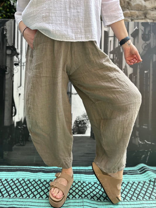 Pure Linen Earth Brown Kuiza Trousers Size 8-20