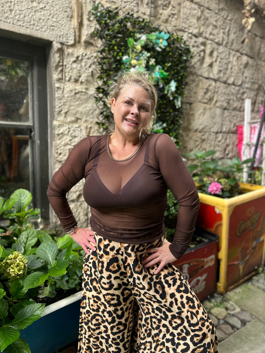 Stunning One Size Layering Mesh Top In Brown