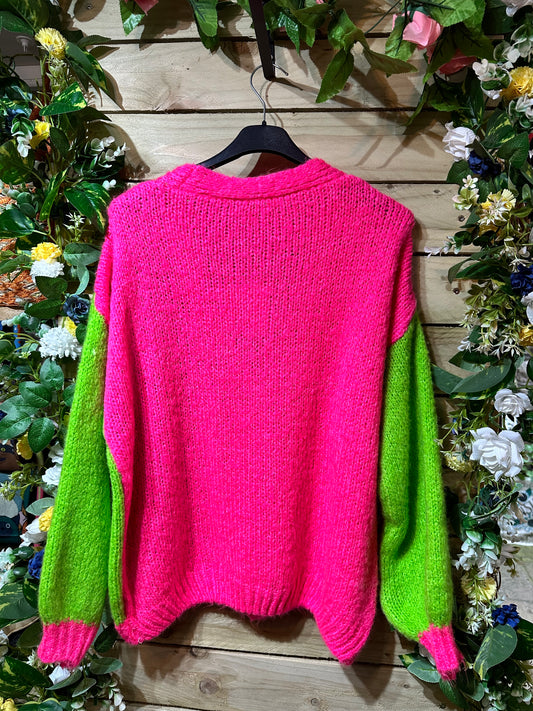 Multi Coloured Woolly Fluffy Knit Cardigan Size 8-18