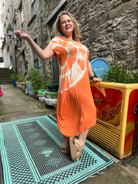 Made Italy Kodo Tie Dye Orange Dress Fit Size 10-24
