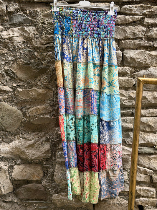 Stunning Patchwork Silk Blend Hannah Skirt one Size Fits 8-18