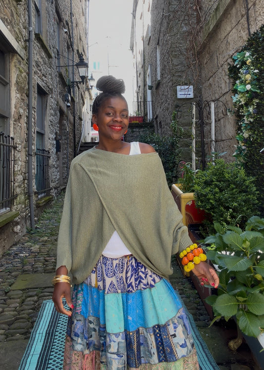 Stunning Cross Front Layering Amina Top In Khaki Colour Size 10-24