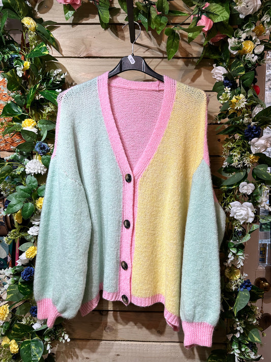 Multi Coloured Woolly Fluffy Knit Cardigan Size 8-18