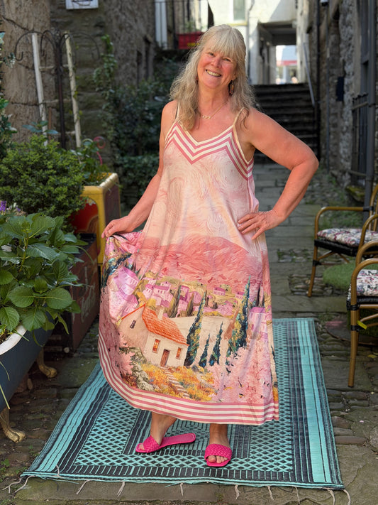 Silk Effect Exquisite Venetian Dress Fits Size 10-18 Pink