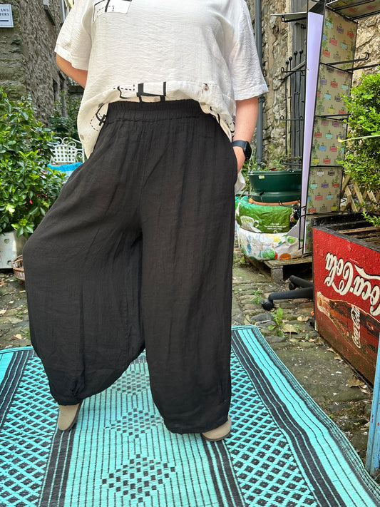 Pure Linen Black Yana Trousers In Fits Size 12-24