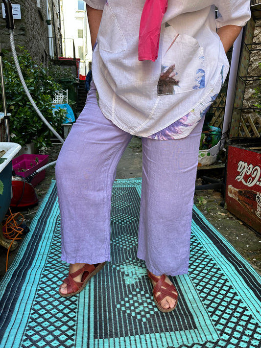 Pure Linen AKouna Trousers In Lilac Size 8-14