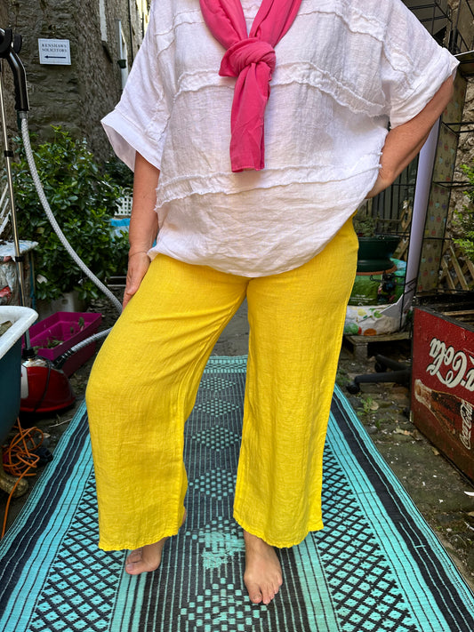 Pure Linen AKouna Trousers In yellow Size 8-14