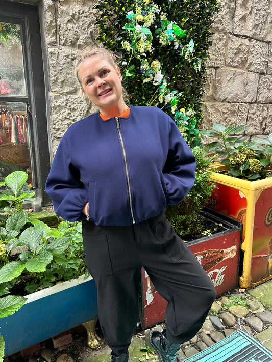 Navy Ruched Hem Bomber Jacket Size 8-18