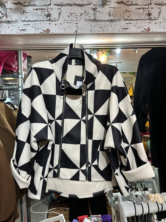 Stunning Double Zip Monochrome Jacket Size 8-18