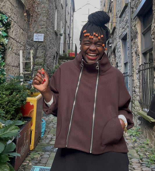 Stunning Double Zip Jacket In Chocolate Brown Size 8-18