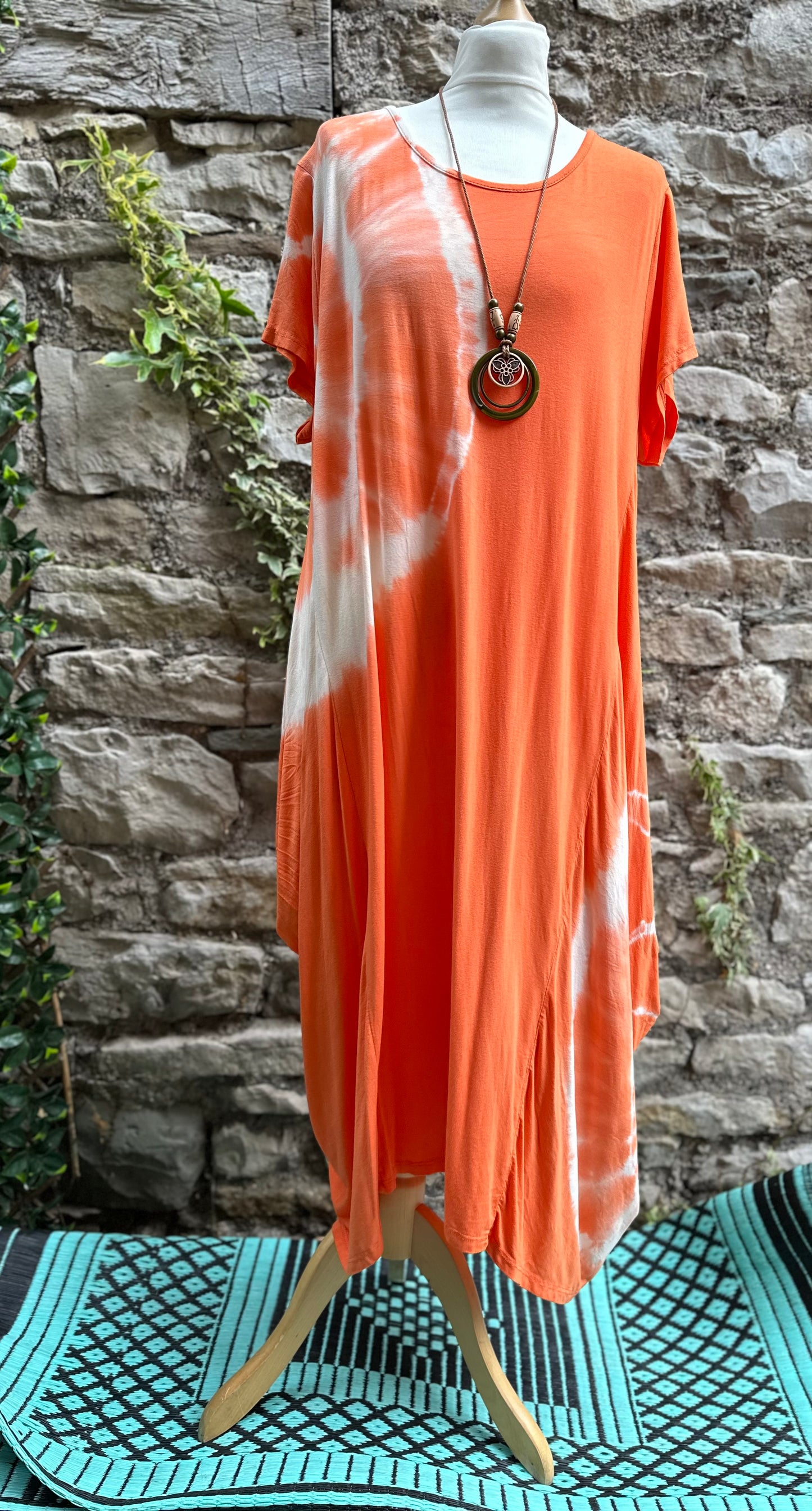 Made Italy Kodo Tie Dye Orange Dress Fit Size 10-24