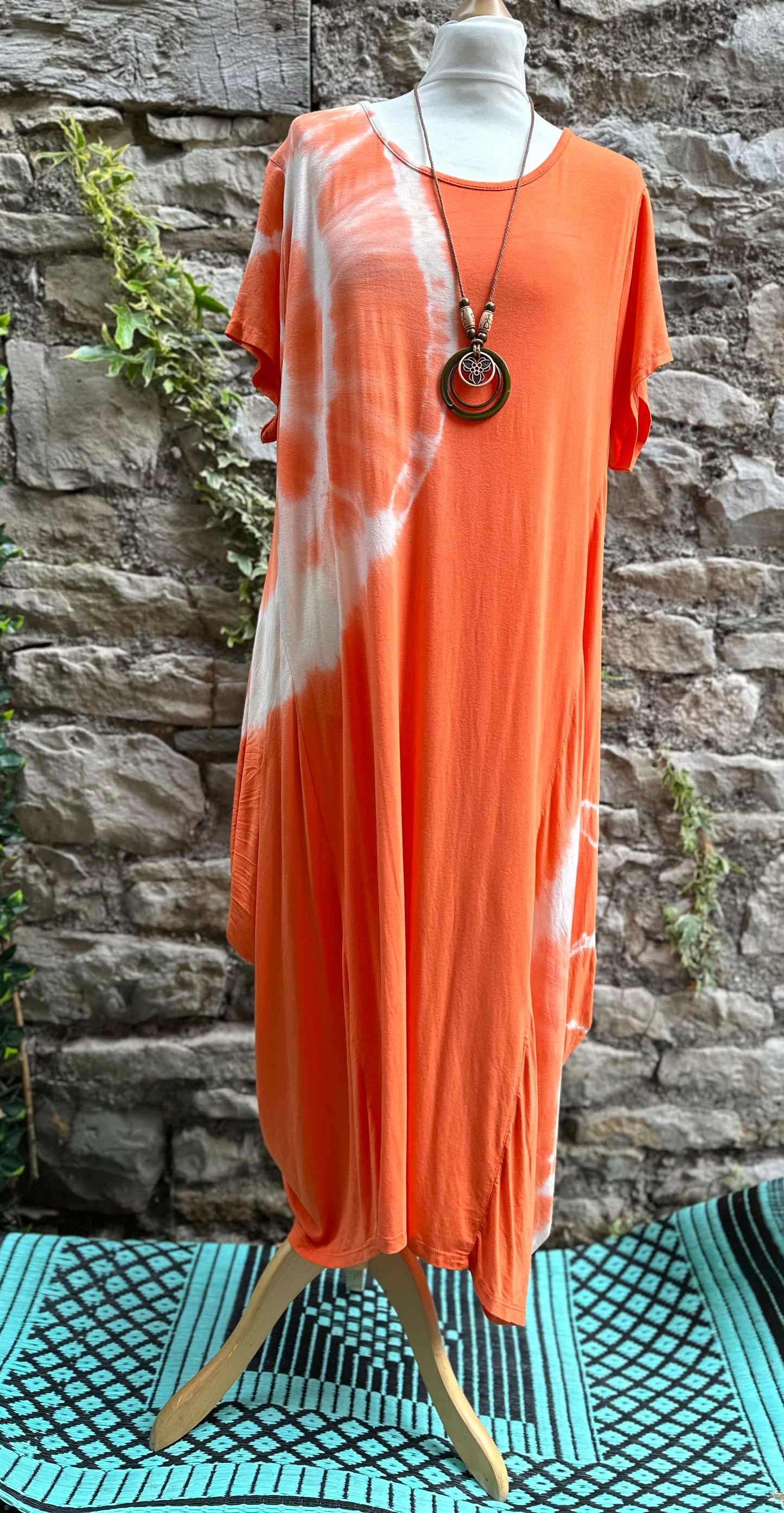 Made Italy Kodo Tie Dye Orange Dress Fit Size 10-24