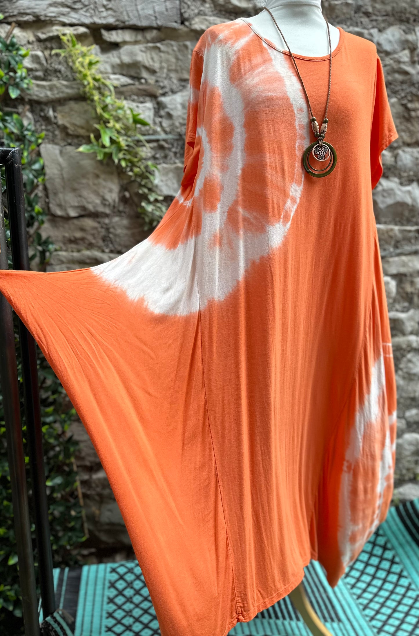 Made Italy Kodo Tie Dye Orange Dress Fit Size 10-24