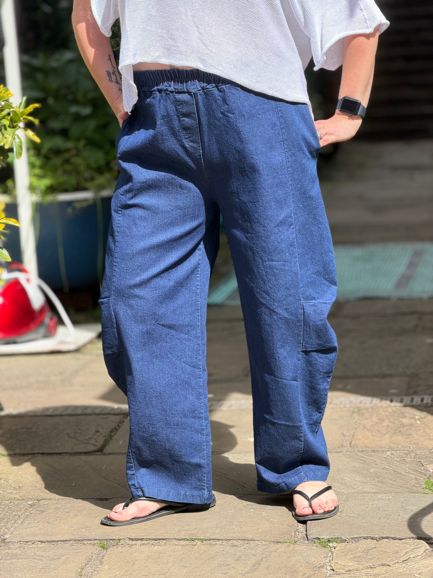 Super-Stretch Denim Barrel Trousers One Size 10-18