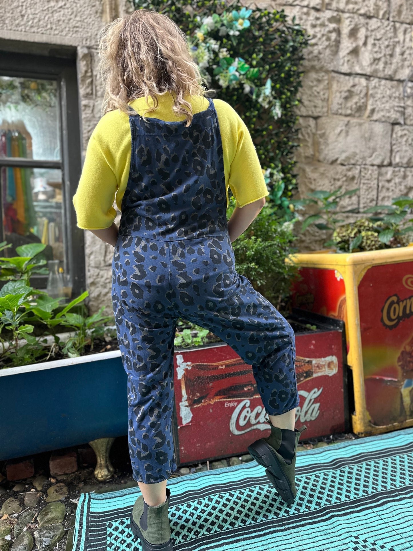 Animal Print Soft Kibou Dungarees In Navy Fits Size 8-16