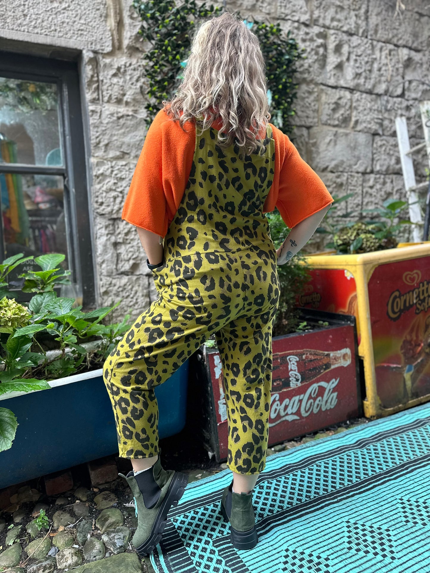 Animal Print Soft Kibou Dungarees In Mustard Fits Size 8-16