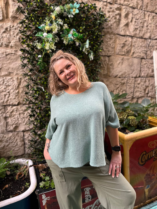 Stunning Ayana knitted Scoop Neckline Jumper In Sage Size 8-20