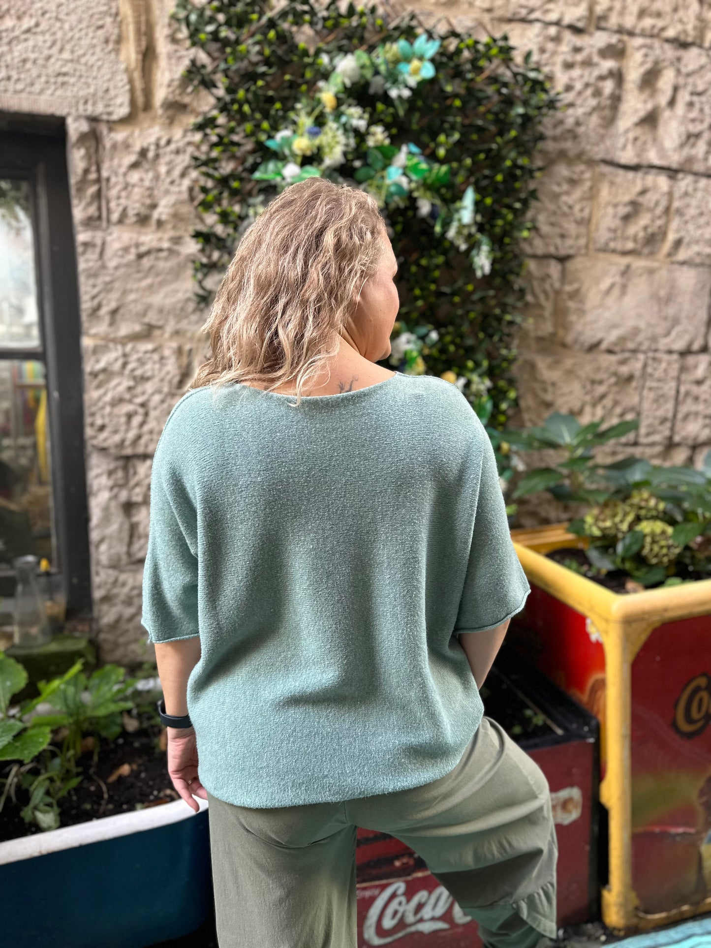 Stunning Ayana knitted Scoop Neckline Jumper In Sage Size 8-20