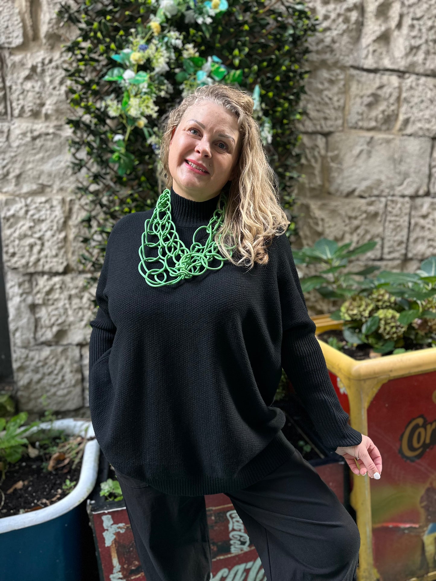 Stunning Black Waffle Knit Jumper Fits Size 10-20