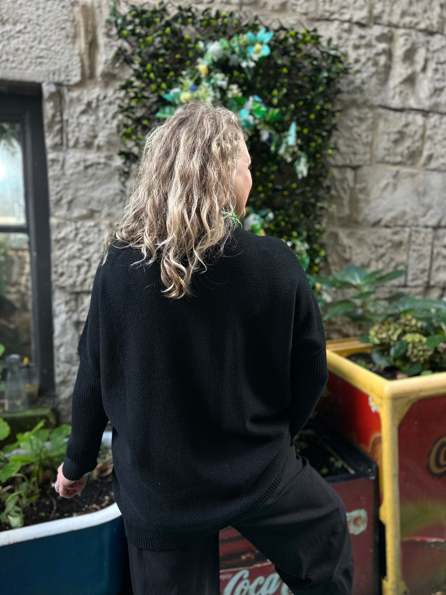 Stunning Black Waffle Knit Jumper Fits Size 10-20