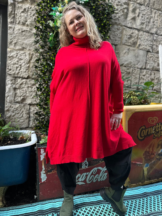 Nearly New Red Long Zenke Jumper Dress Fits Fits Size 10-28