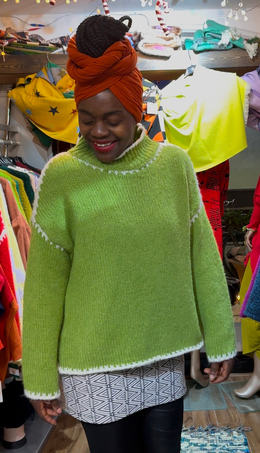Soft Knit Apple Green and White Aja Jumper Fits Size 8-16