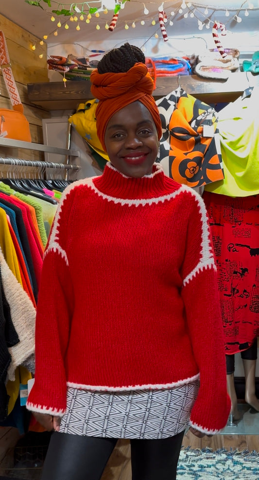 Soft Knit Red and White Aja Jumper Fits Size 8-16