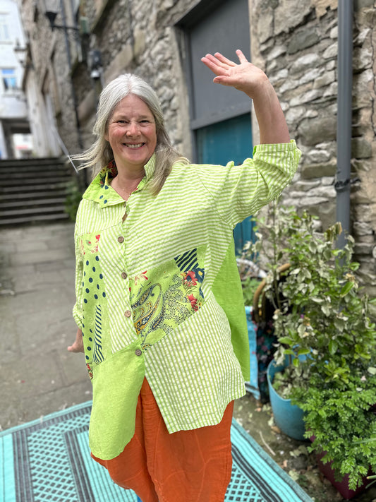 Pure Linen Akoussa Top In Lime Green Fits Size 12-22