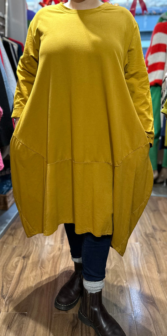 Made In Italy Two Pockets Mustard Cocoon Dress Fits Sizes 14-22