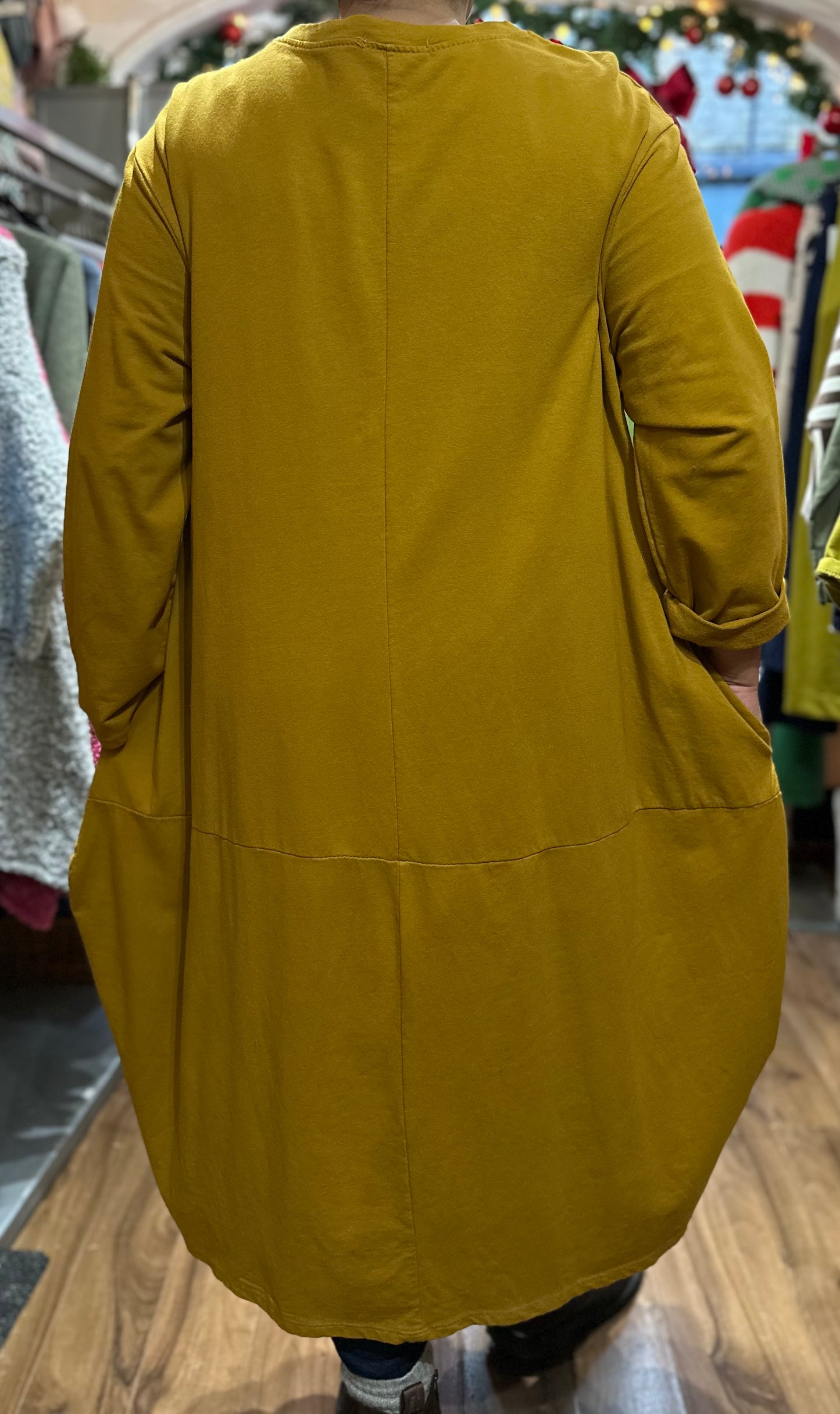 Made In Italy Two Pockets Mustard Cocoon Dress Fits Sizes 14-22