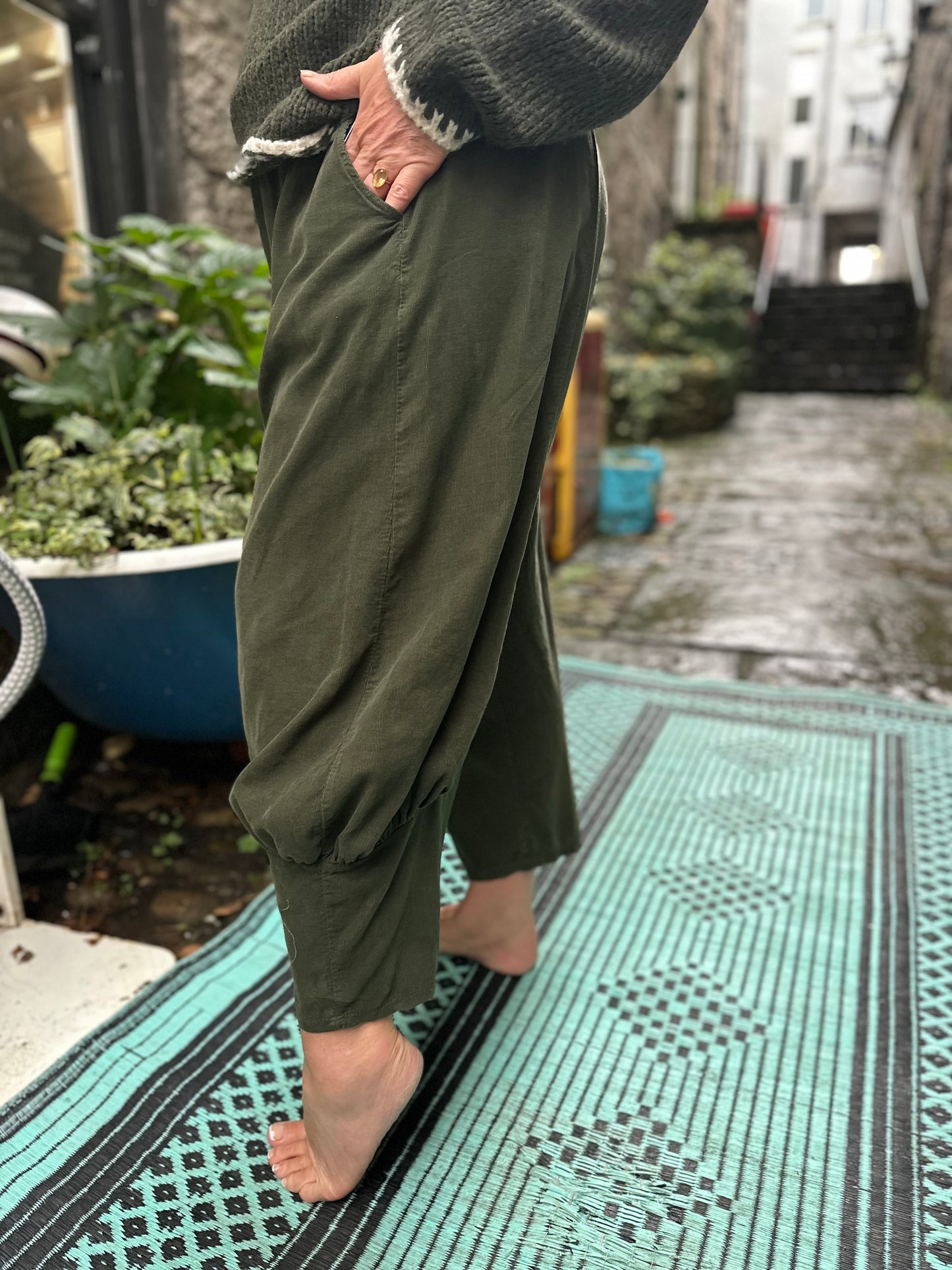 Moss Green Cord Azu Trousers Fits Size 8-22